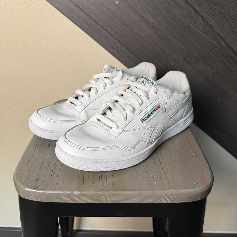 Reebok Classic Leather White Green Logo Men's Sneakers 10 Casual Streetwear